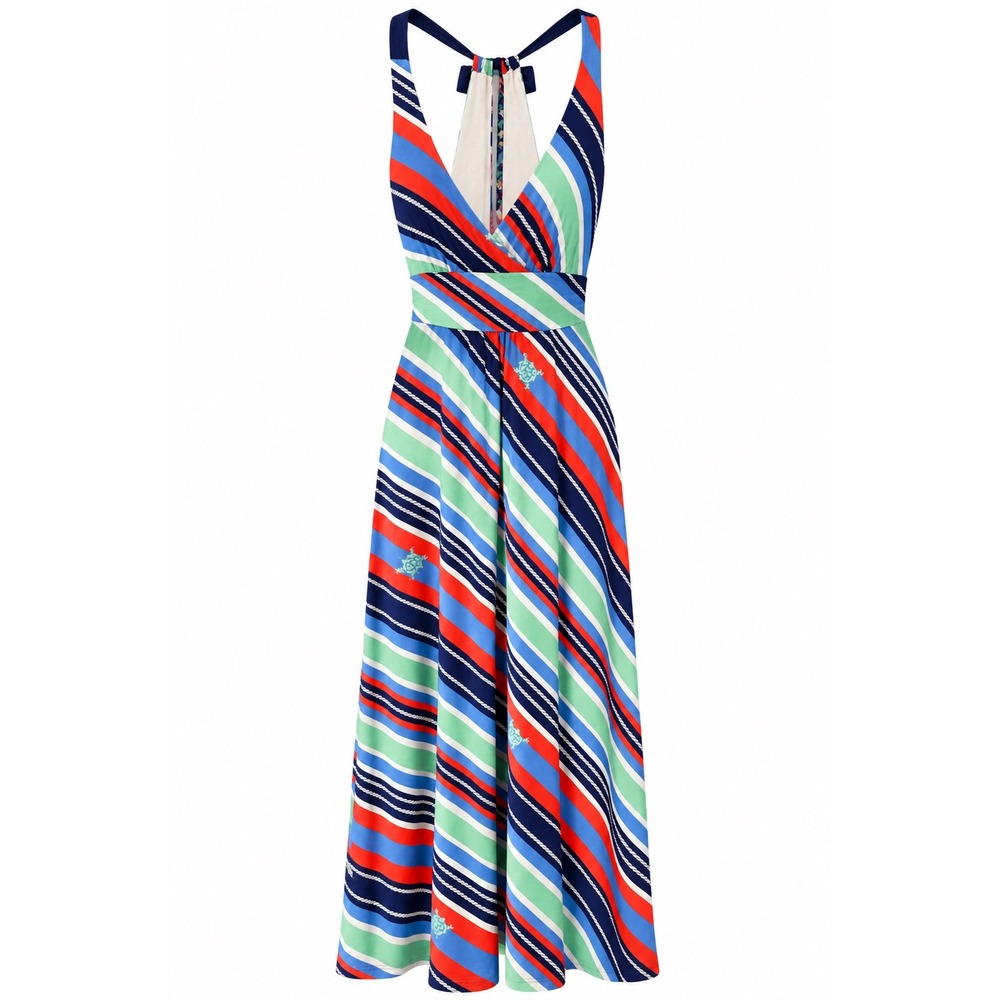 Lilly Pulitzer Nautical Stripe Halter Maxi Dress Open Back Tie Sz Medium